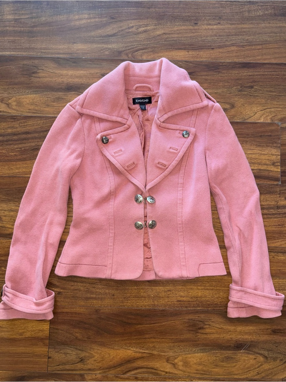 bebe Y2K Pink Cropped Double-Breasted Blazer Jacket